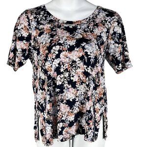 J Jill Womens L Scoop Neck Top Elbow Sleeve Tee Pima Cotton Pullover Bloomcore